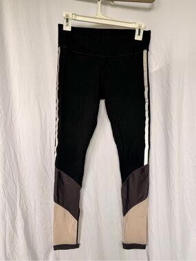 Fabletics Black High-Rise Colorblock Leggings with Side Stripe